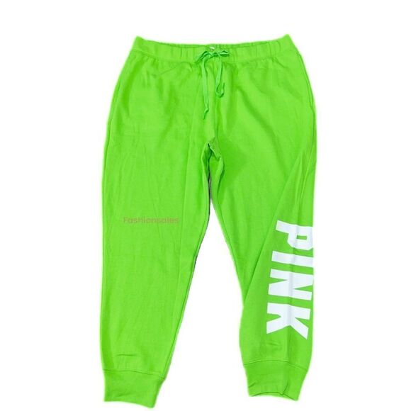Victoria’s Secret Pink Relaxed Jogger Pants Fleece Lounge Bloom Green XXL - Picture 1 of 5